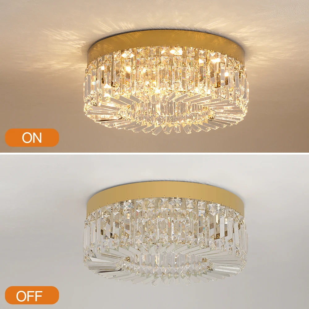 Plafonnier LED doré décoratif à éléments effet cristal, visuel 13