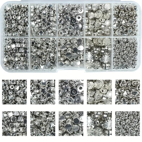 Coffret de perles DIY argentées en compartiments, formes variées pour bijoux faits main