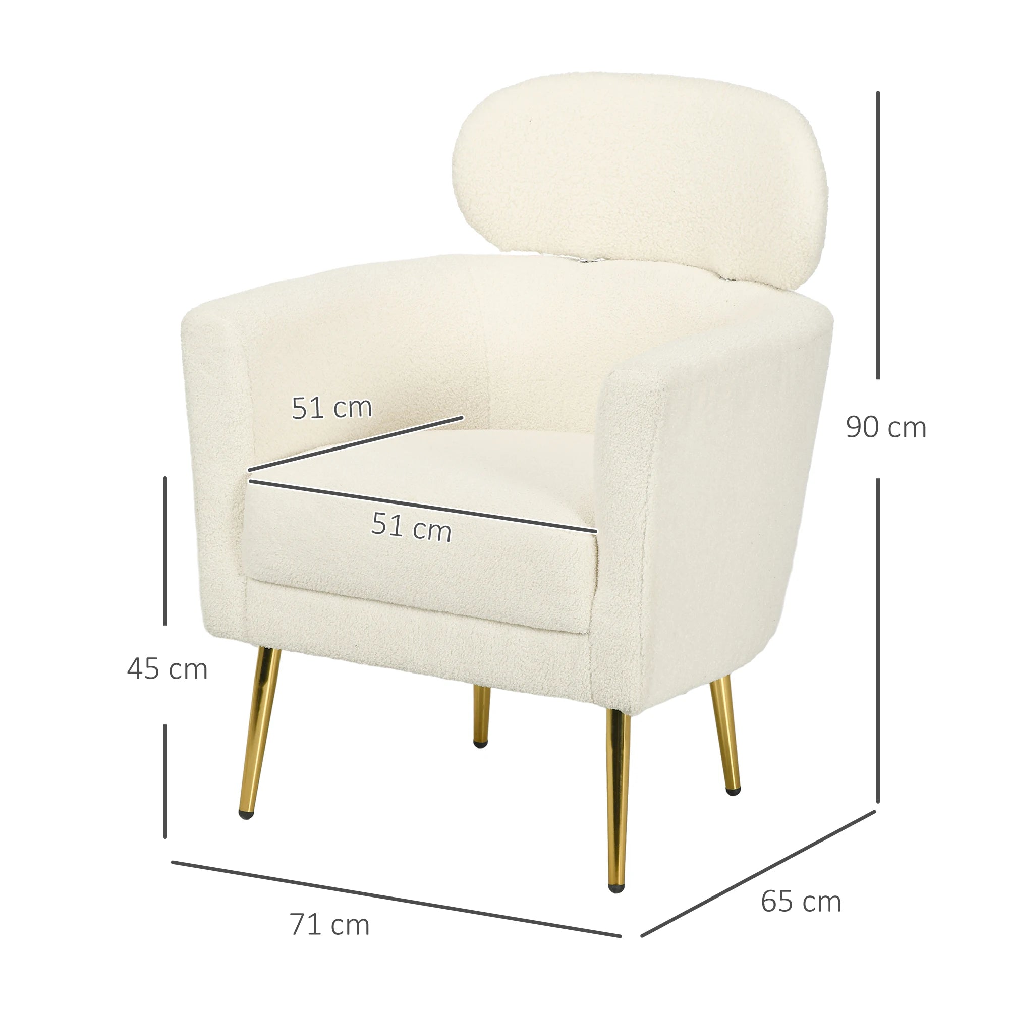 Fauteuil en tissu bouclé avec appuie-tête amovible
