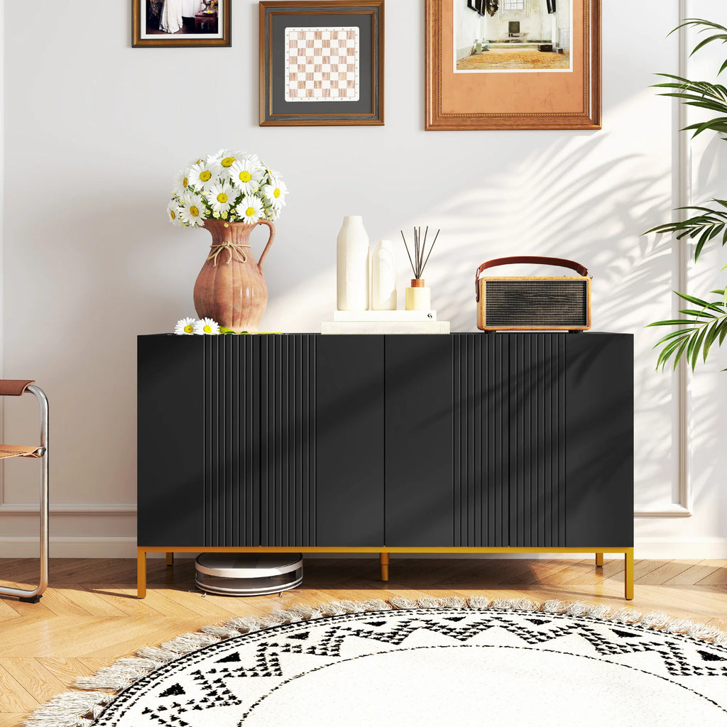 Buffet noir et doré à 2 placards réglables