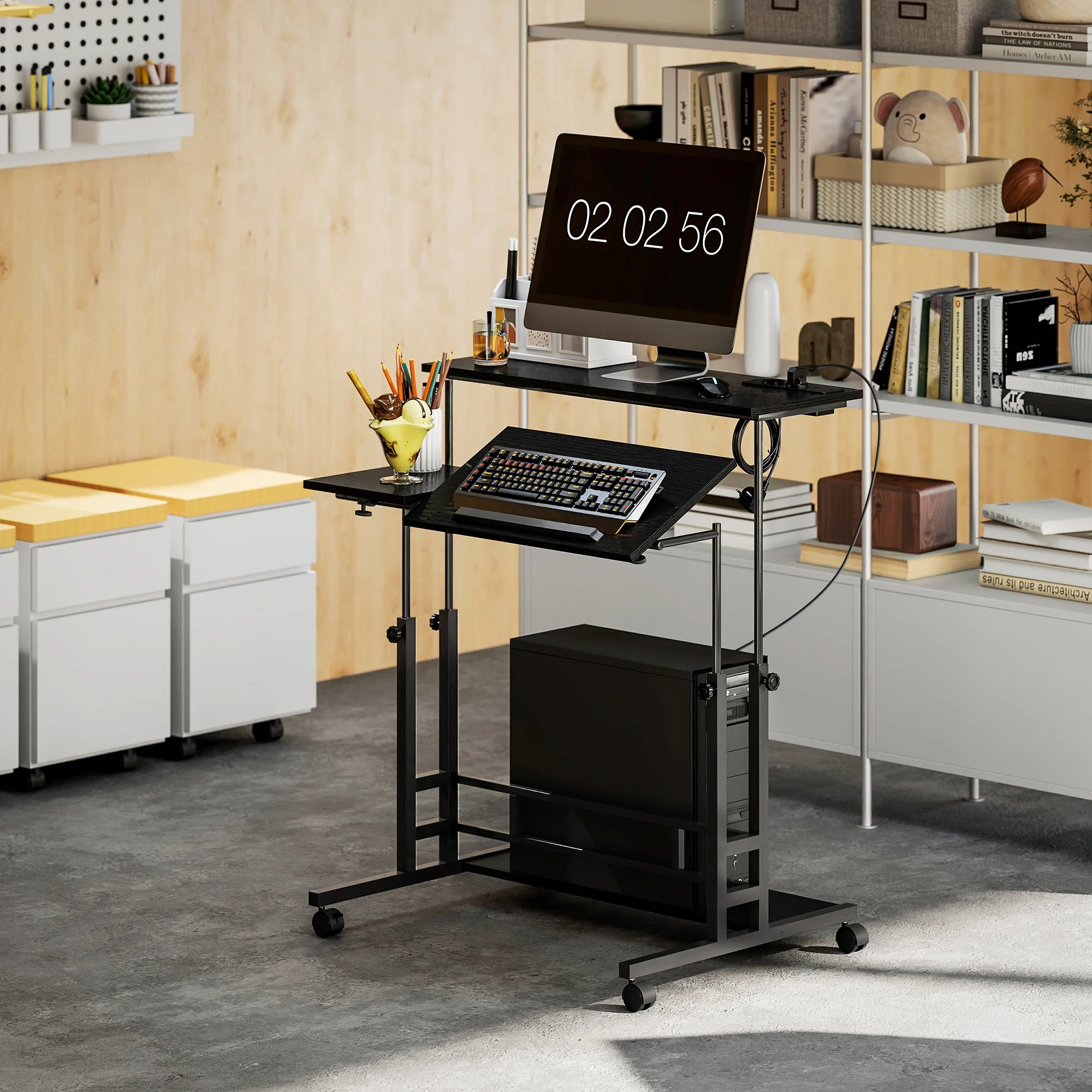 Bureau mobile réglable 80 × 60 cm avec prises USB