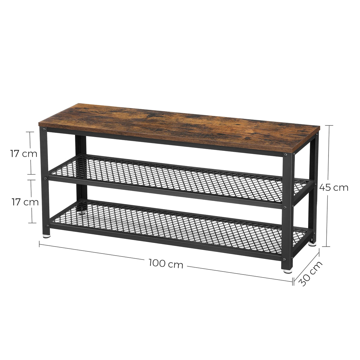Banc à chaussures effet bois et noir, 100 cm — dimensions 100 × 30 × 45 cm