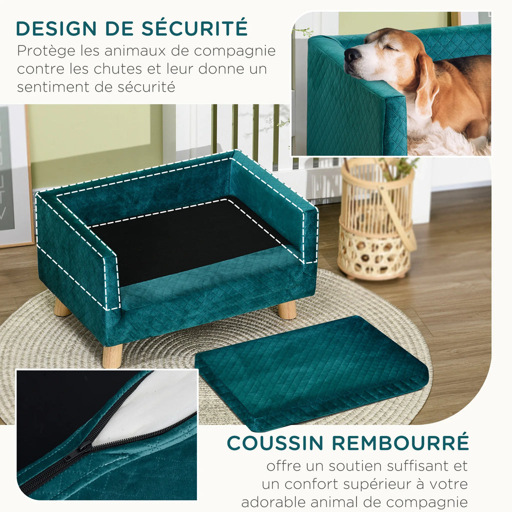 Canapé pour chien ou chat, bleu aspect velours