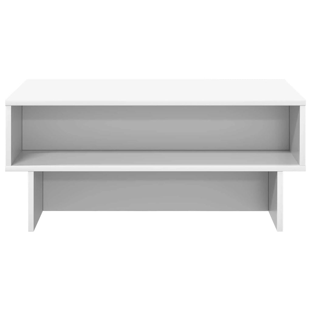 Table basse blanche avec rangement ouvert, 80 cm — vue de face
