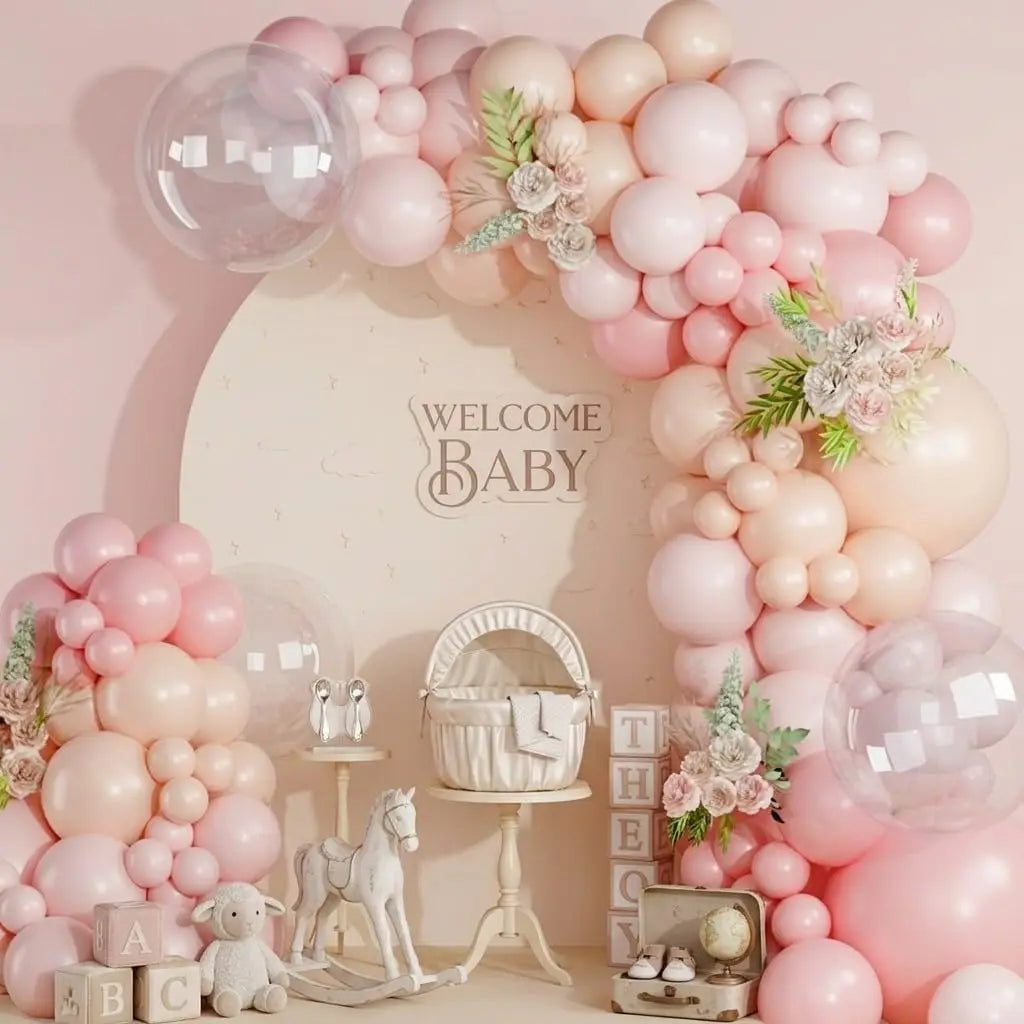 Kit arche de ballons 185 pièces, beige ou rose pastel — composition rose