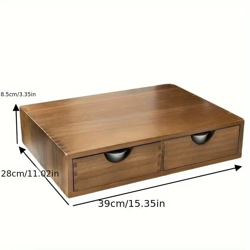 Rangement en bois pour dosettes, vue dimensions et poignées demi-lunes