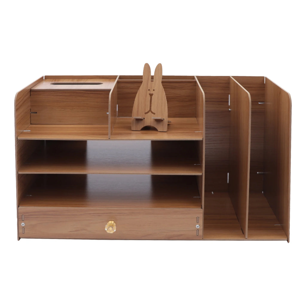 Organisateur de bureau en bois avec tiroir, 48 cm — tiroir ouvert
