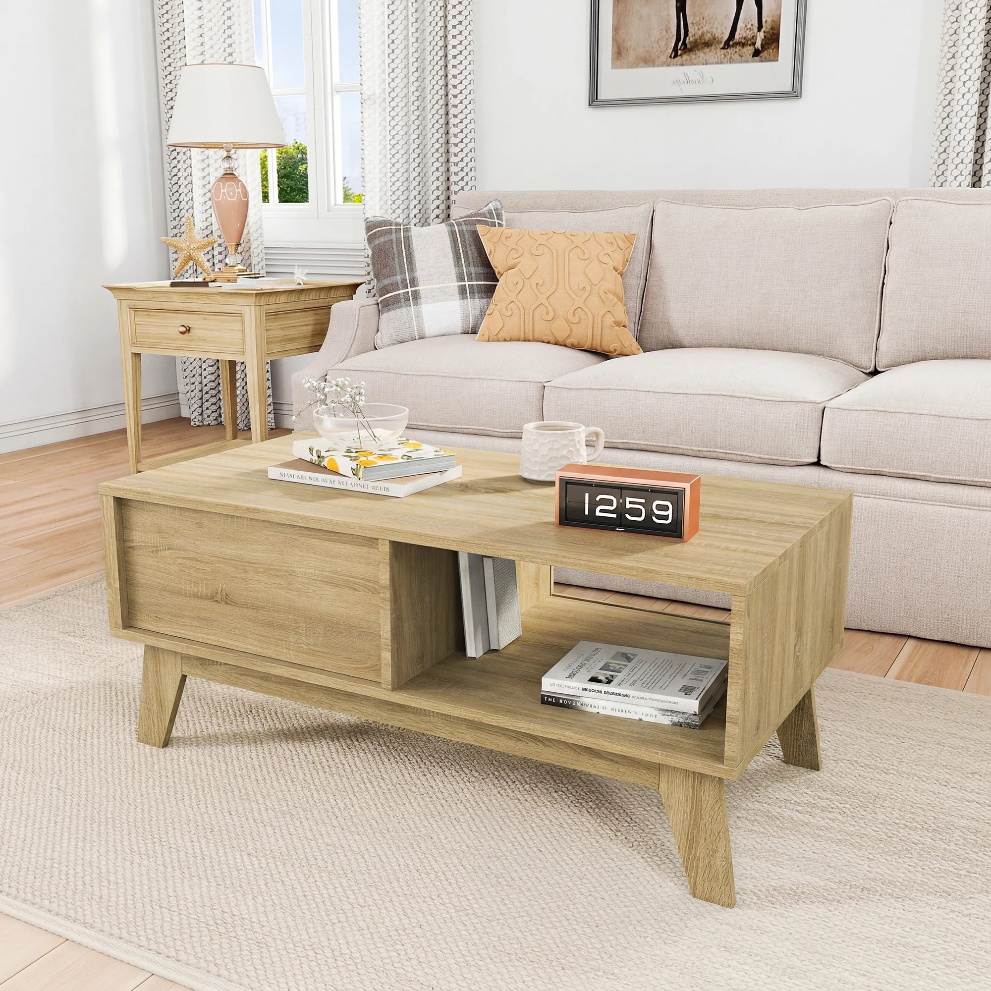 Table basse en bois avec rangement 95 cm