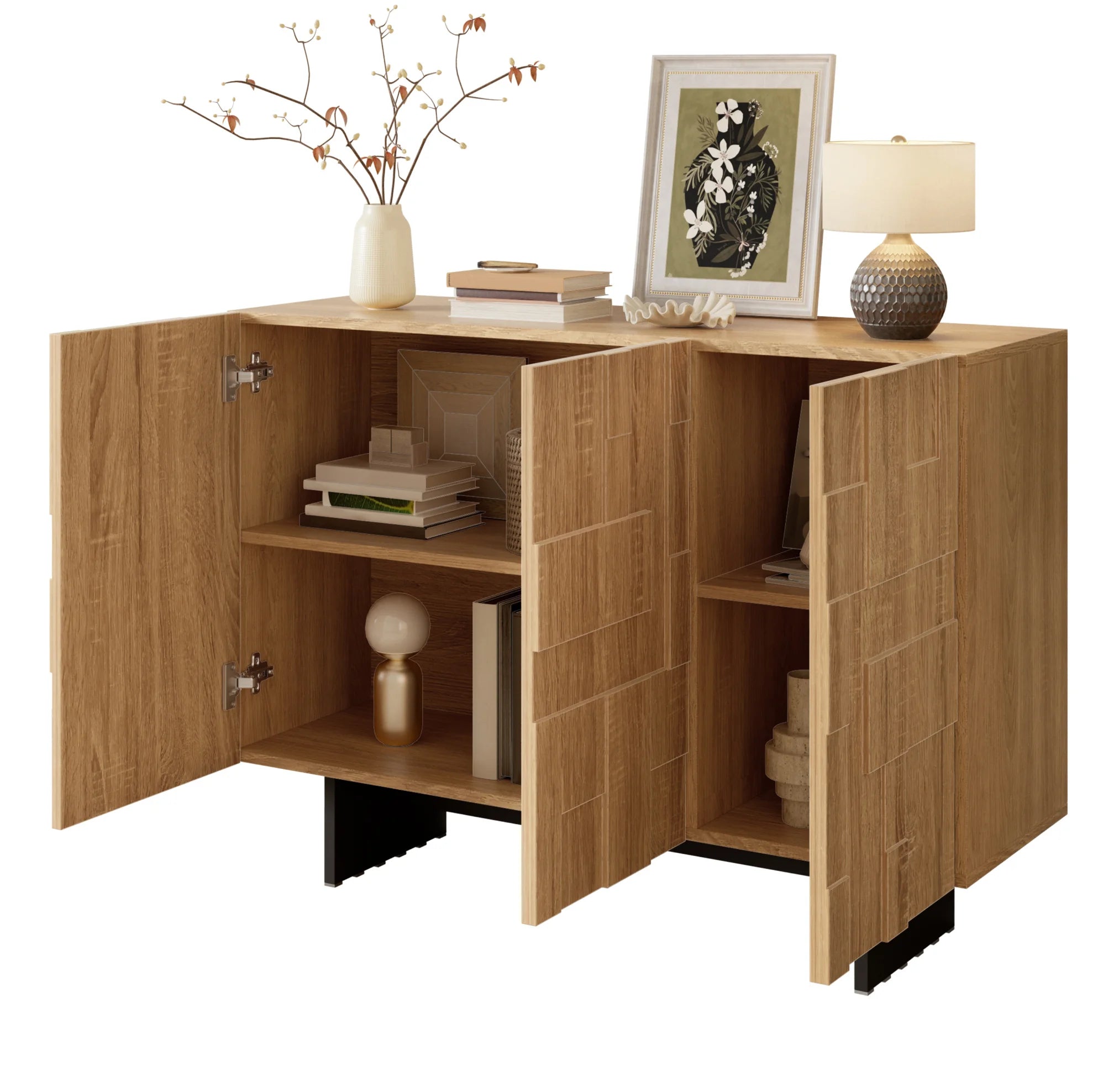 Buffet naturel et noir à 3 portes 105 cm