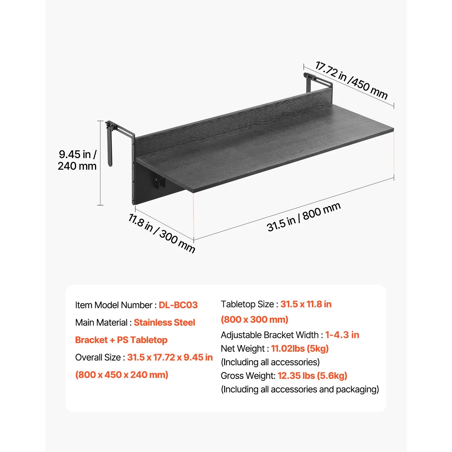 Table de balcon suspendue et pliante