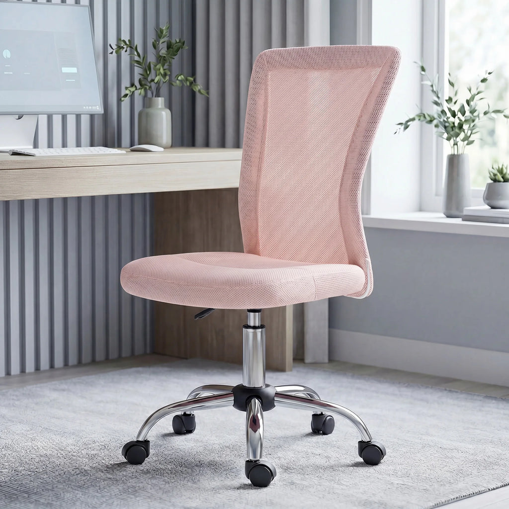 Chaise de bureau rose en maille réglable et pivotante