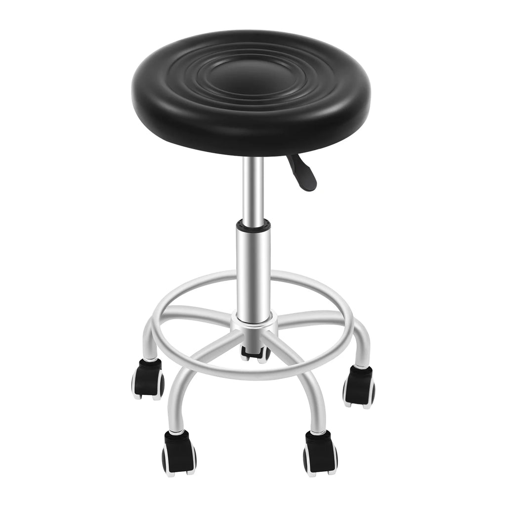 Tabouret à roulettes pivotant, hauteur réglable 45–57 cm — assise noire