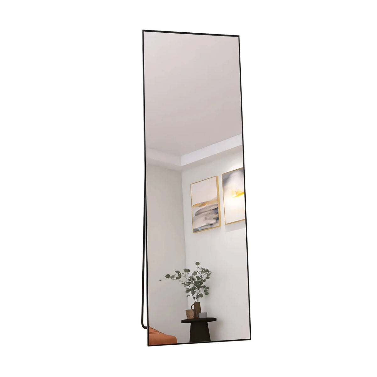 Grand miroir mural rectangulaire avec cadre noir, 162 × 53 cm