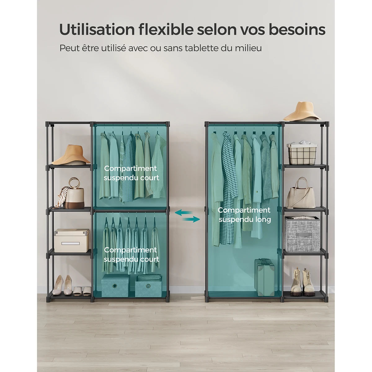 Dressing ouvert à double penderie, 124 cm