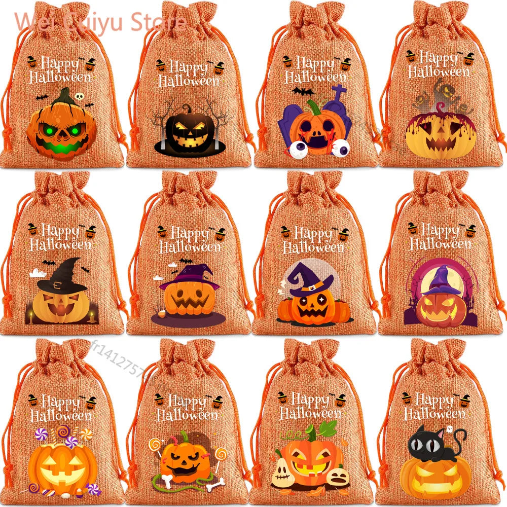 Sachets orange Halloween avec différents motifs de citrouilles