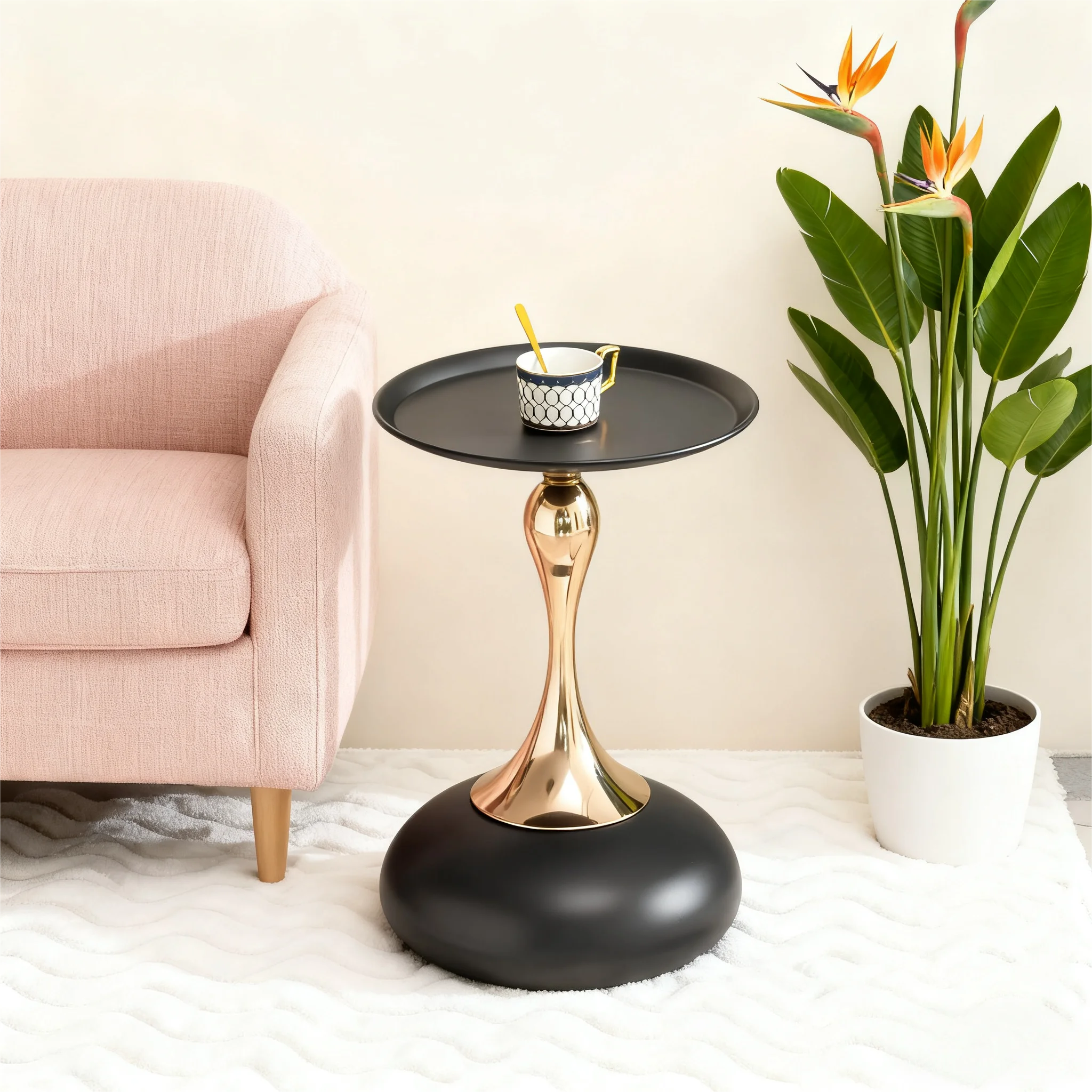 Table d’appoint ronde en métal hauteur 54 cm