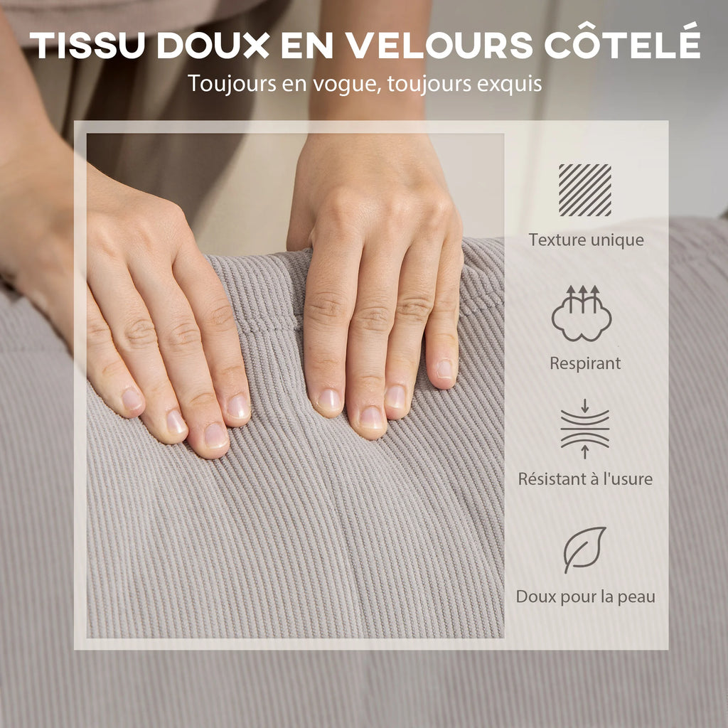 Canapé d’angle réversible 3 places en velours côtelé