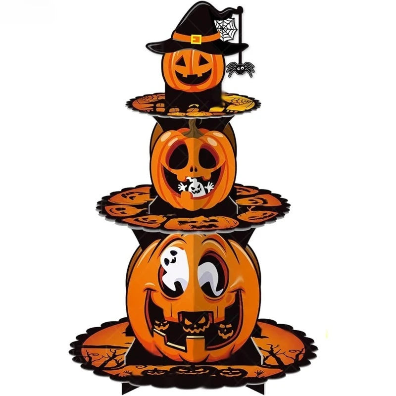Présentoir à cupcakes Halloween, citrouilles à 3 étages — présentoir monté