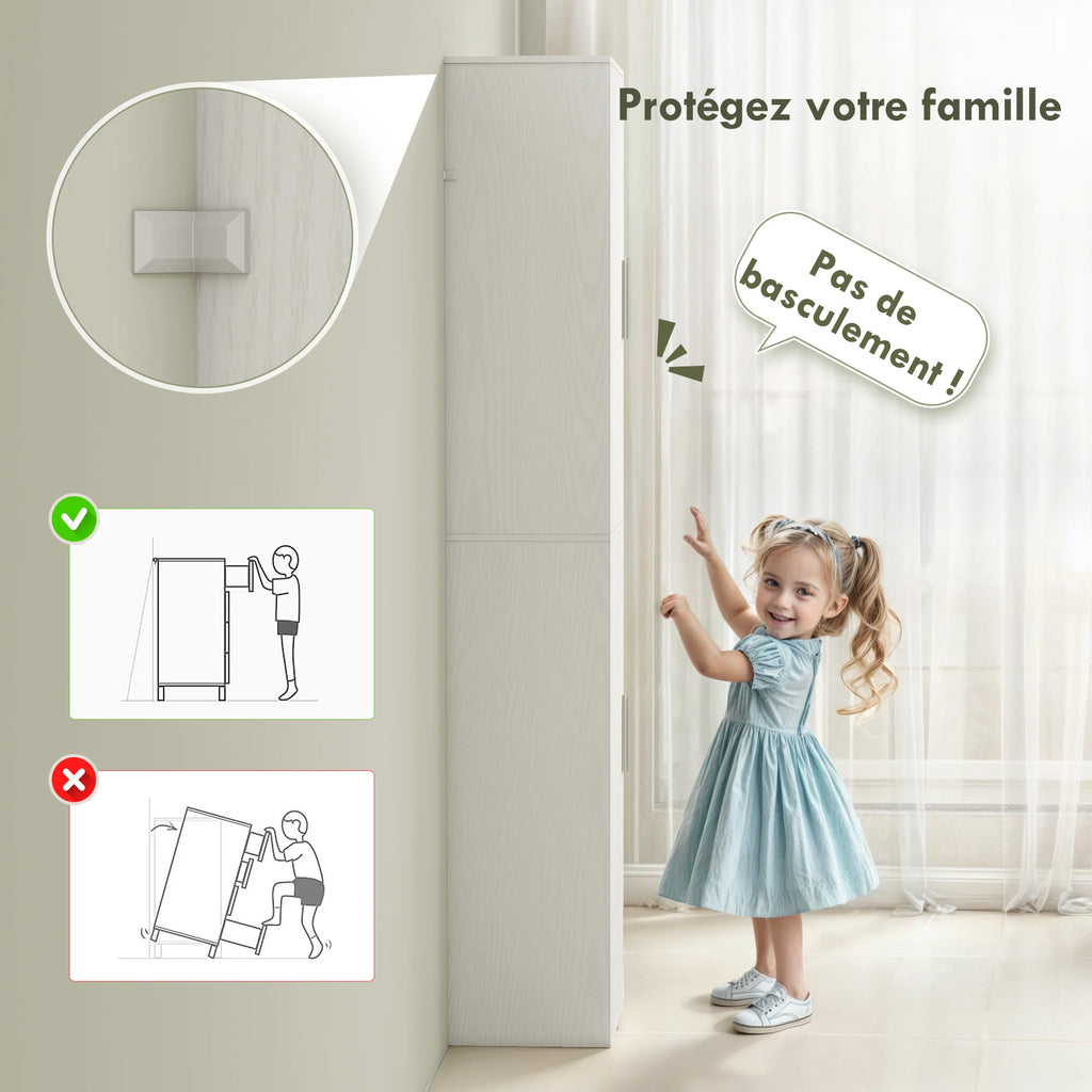 Colonne de salle de bain 2 portes et 4 étagères réglables