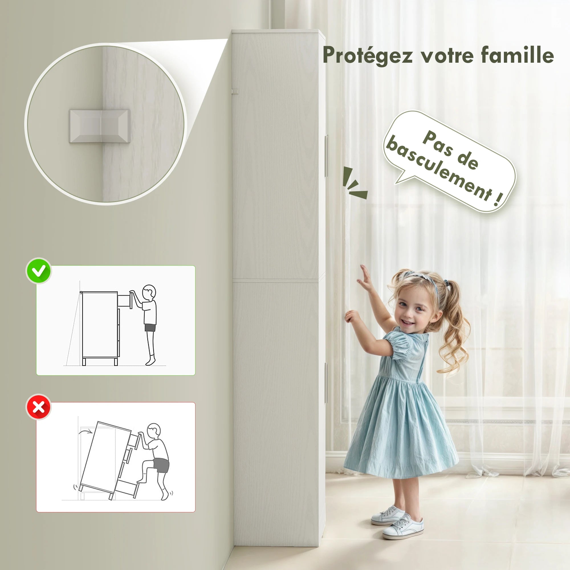 Colonne de salle de bain 2 portes et 4 étagères réglables