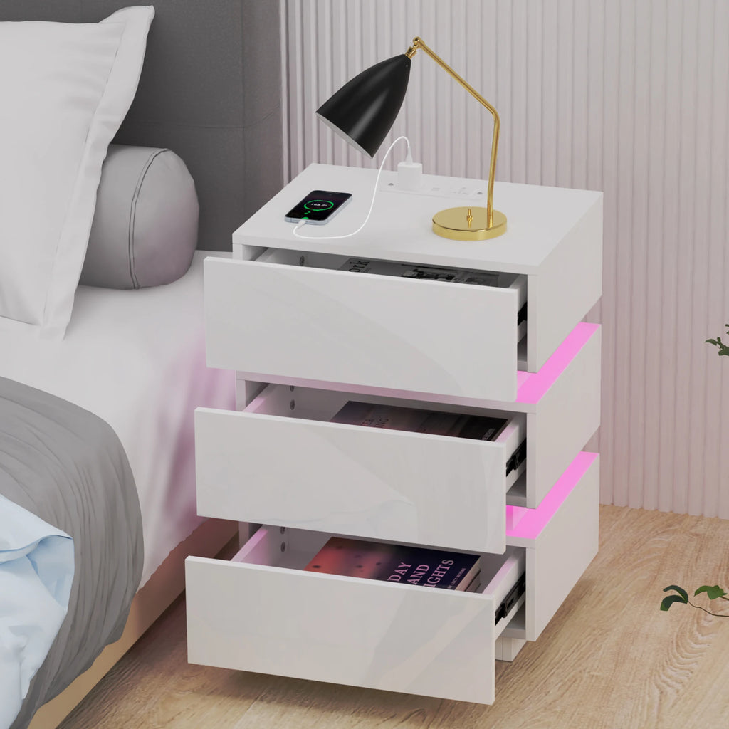 Table de chevet LED 16 couleurs avec 3 tiroirs