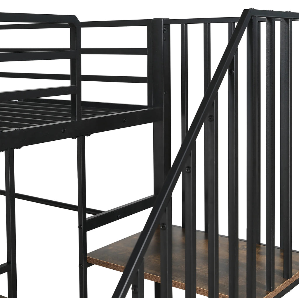 Lit mezzanine 120 × 200 cm avec bureau et dressing — garde-corps et accès latéral