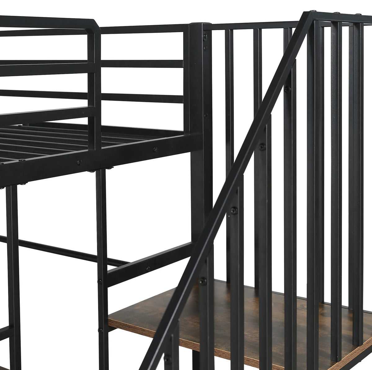 Lit mezzanine 120 × 200 cm avec bureau et dressing — garde-corps et accès latéral
