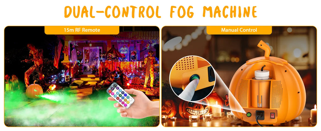 Machine à fumée citrouille Halloween 600 W avec LED RGB — commande sur l’appareil et télécommande