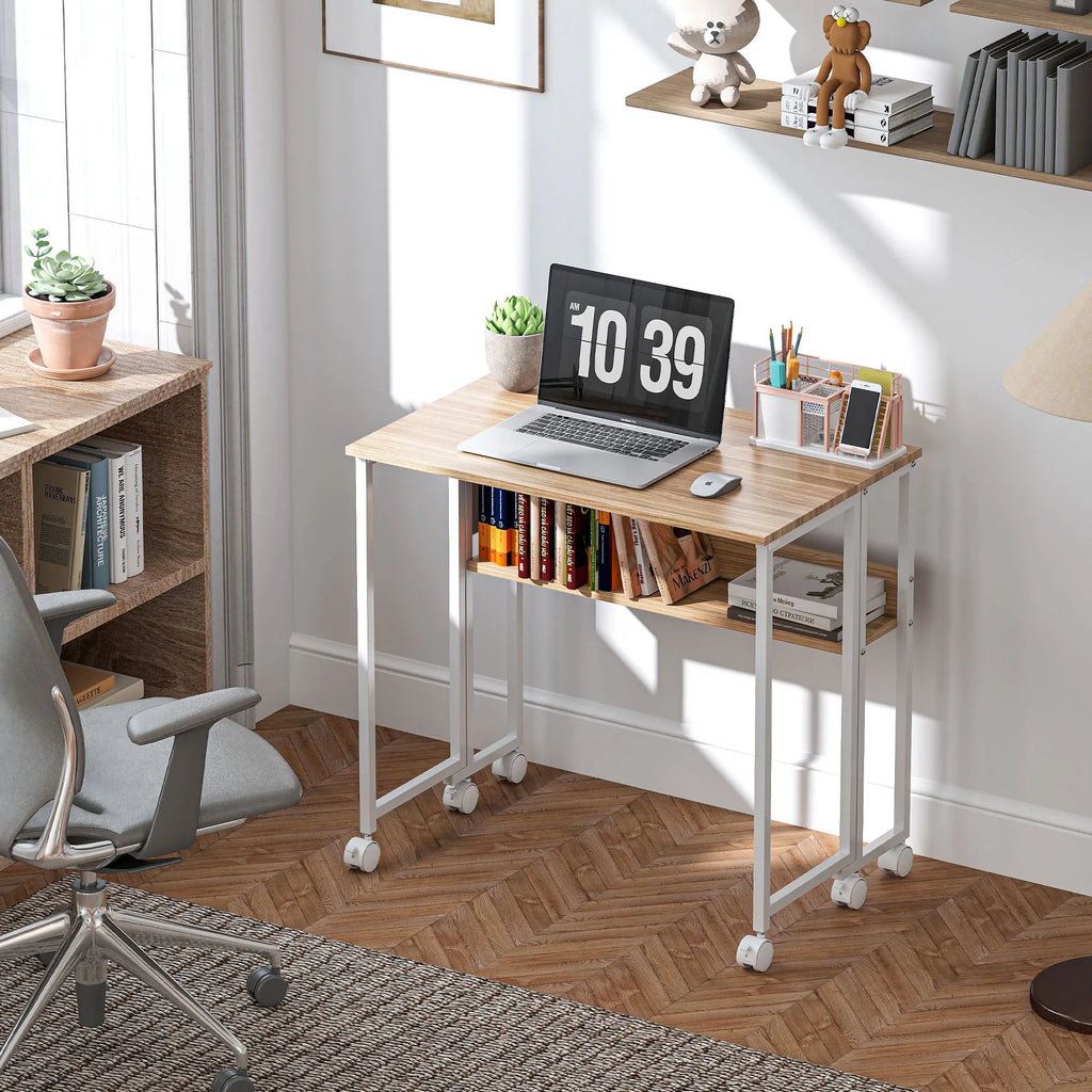Bureau pliable sur roulettes avec rangement 80 × 50 cm