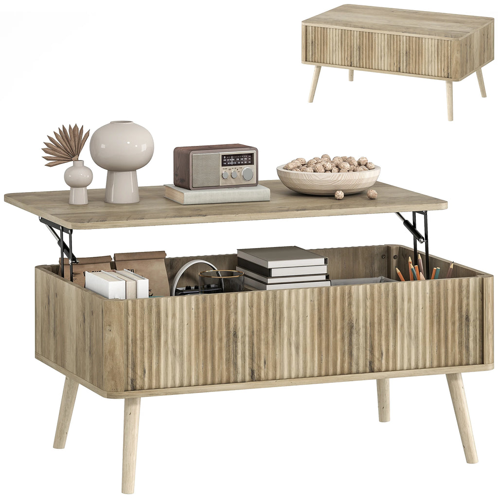 Table basse relevable avec rangements cachés 91 × 56 cm