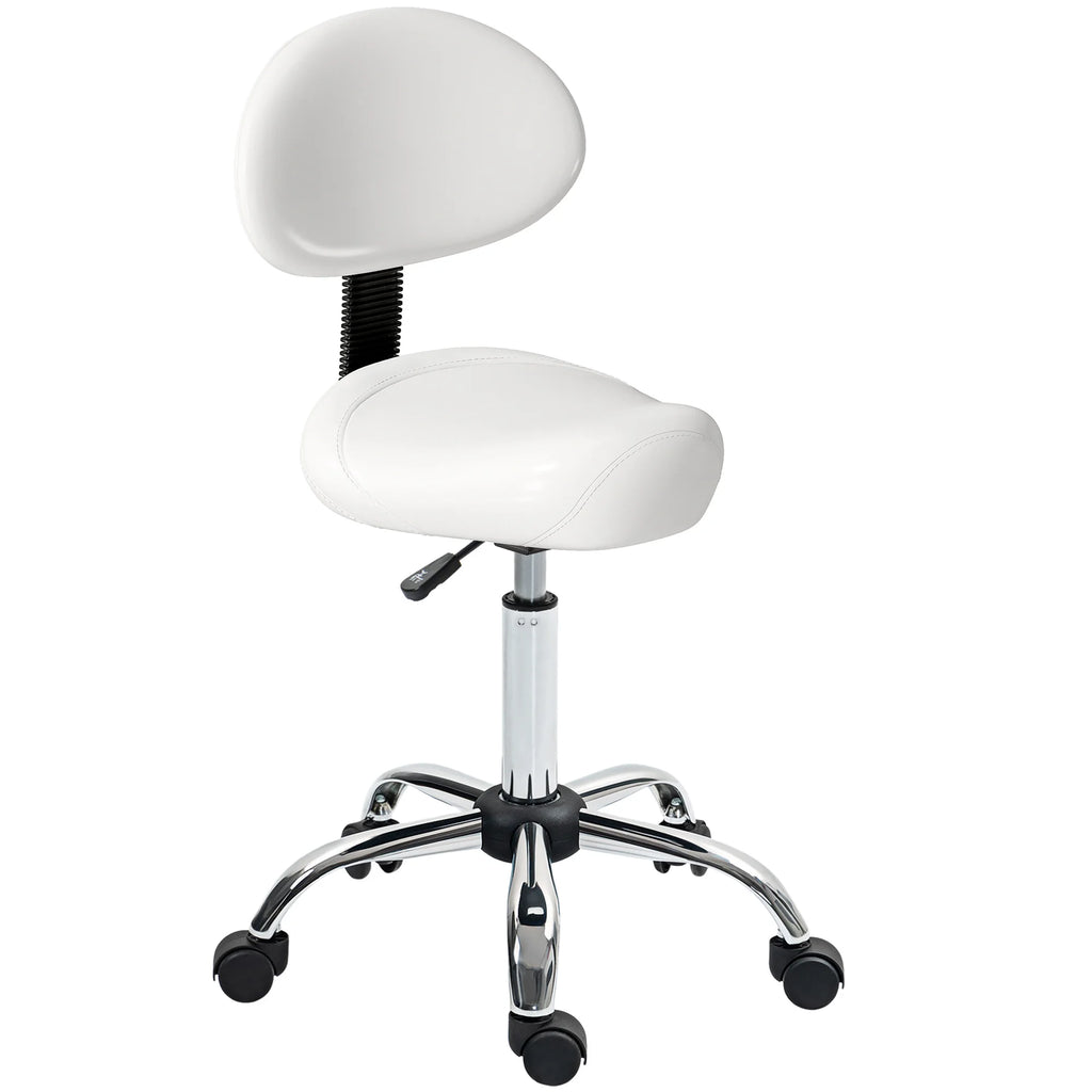 Tabouret à roulettes avec dossier et hauteur réglable