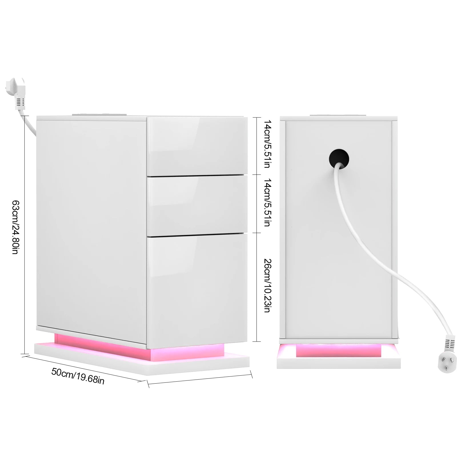 Table de chevet avec recharge et 3 tiroirs