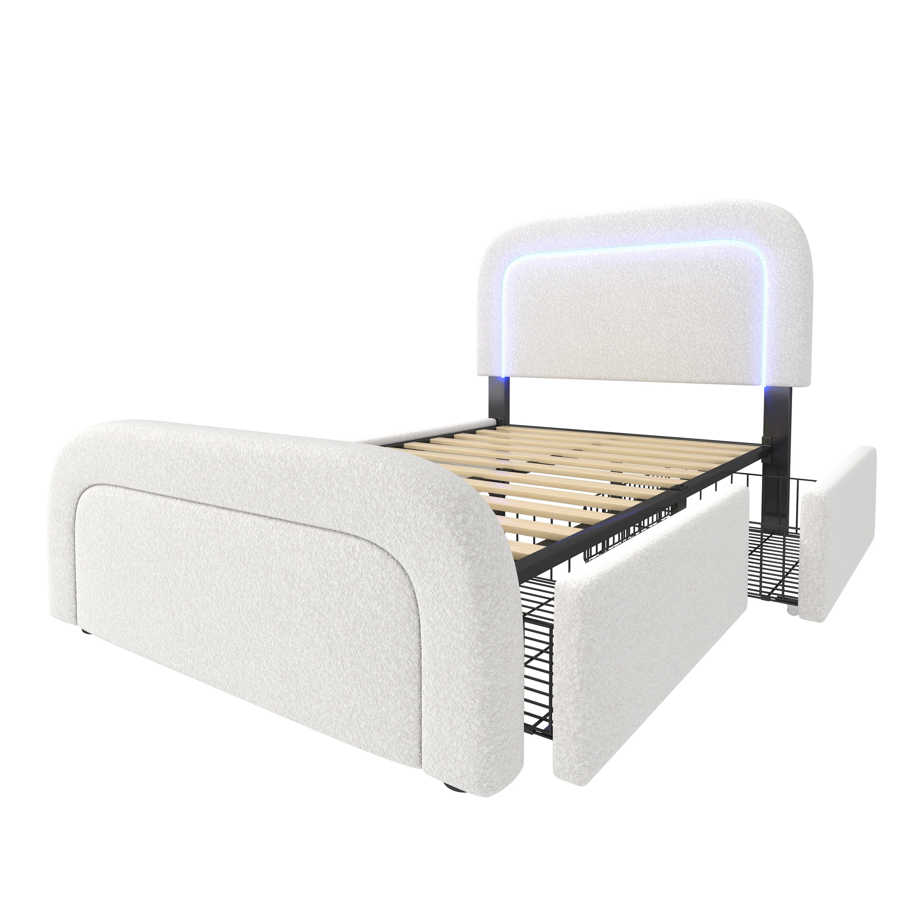 Lit avec LED, USB-C et 4 tiroirs