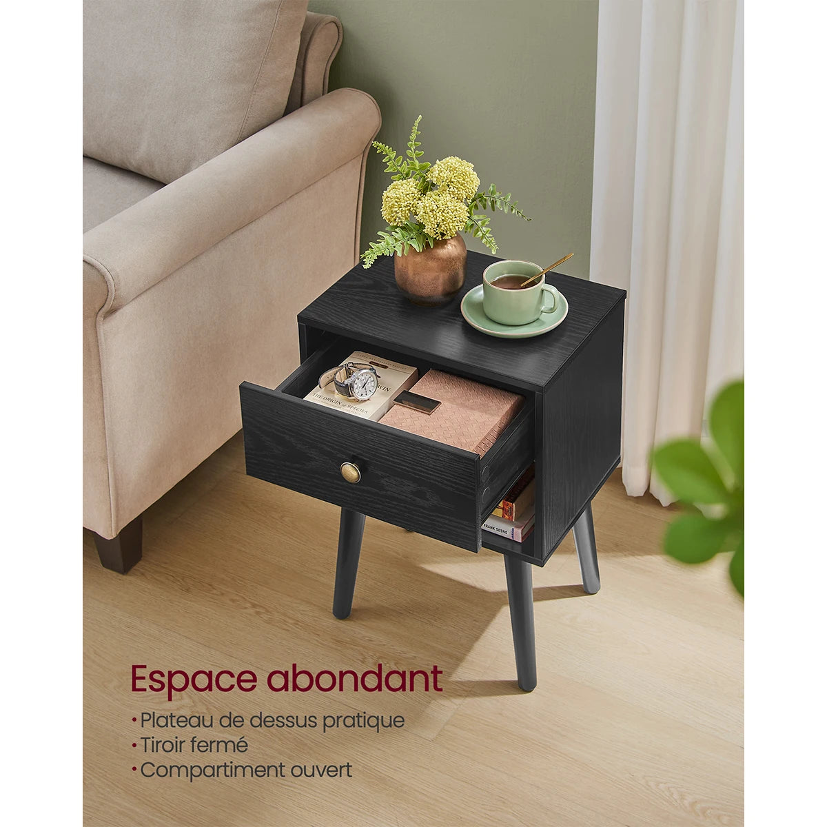 Table de chevet avec tiroir et niche ouverte