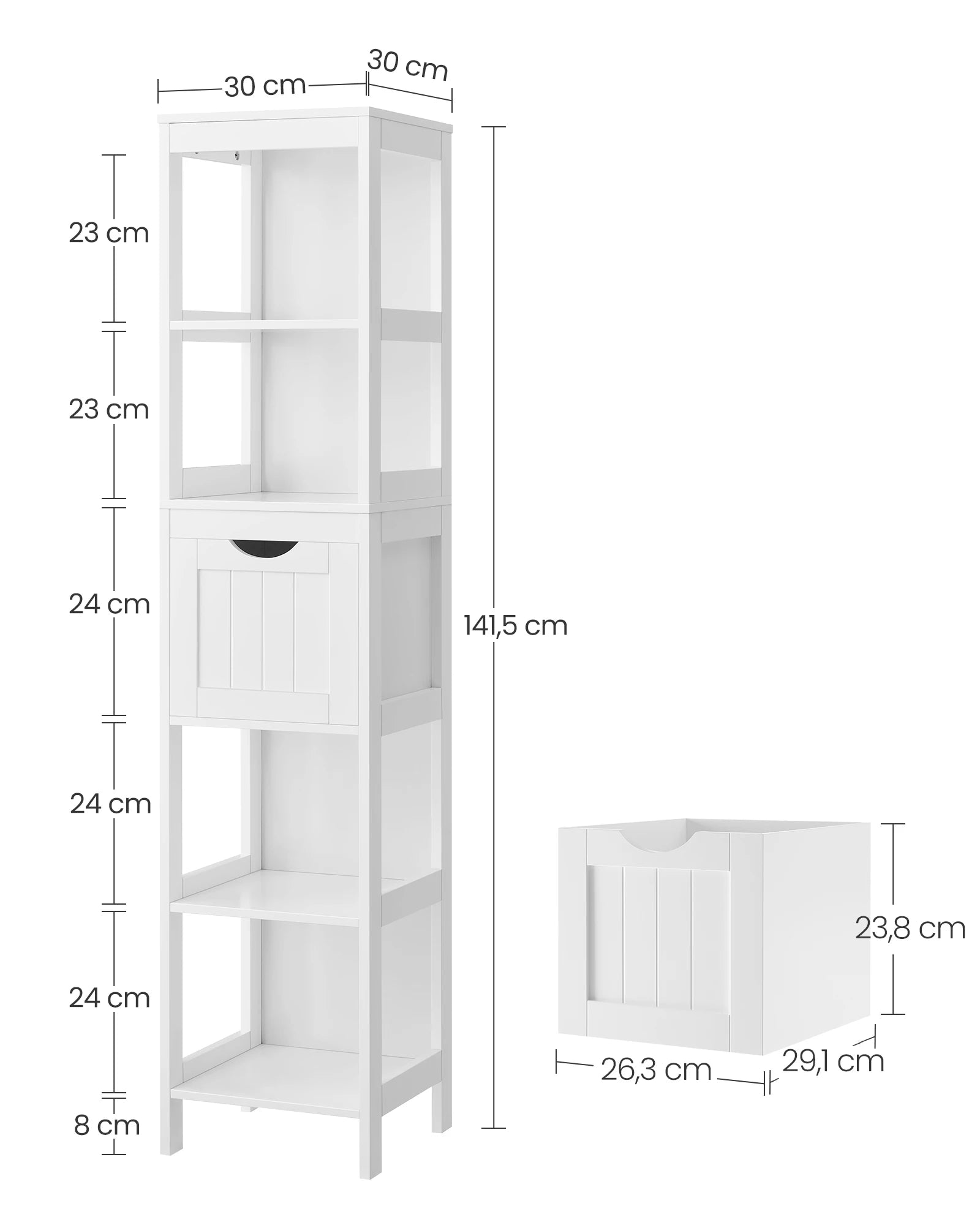 Colonne de salle de bain avec 3 niches et 2 tiroirs