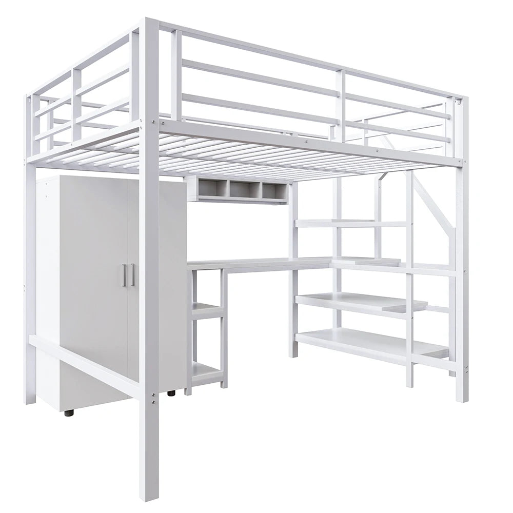Lit mezzanine 140 × 200 cm avec bureau et placard