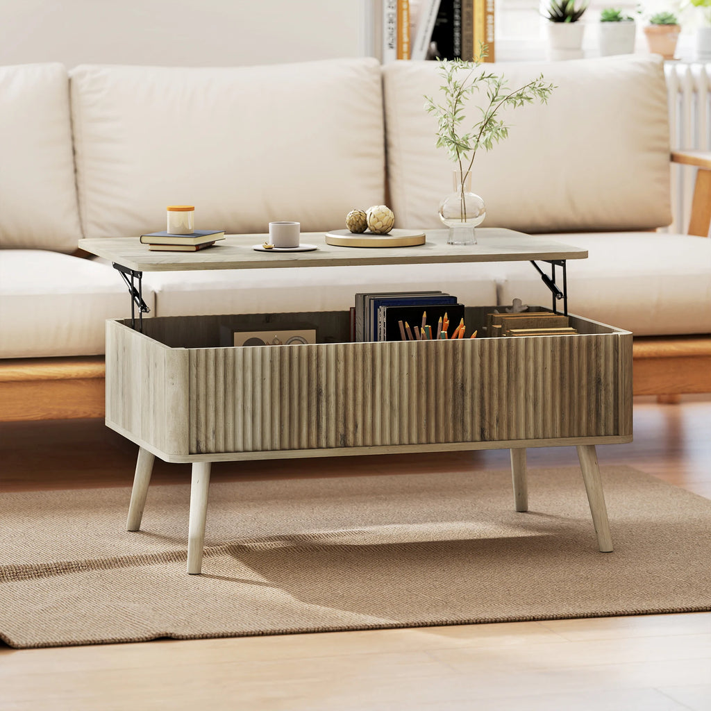 Table basse relevable avec rangements cachés 91 × 56 cm