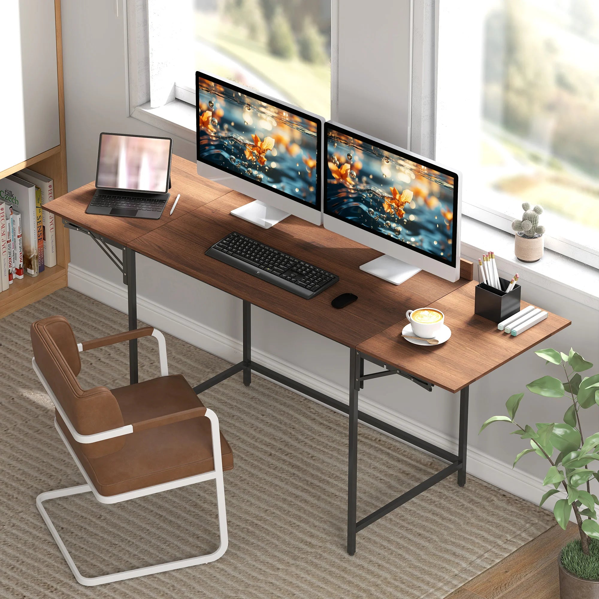 Bureau pliant à 2 rabats pour double écran 170 × 58 cm