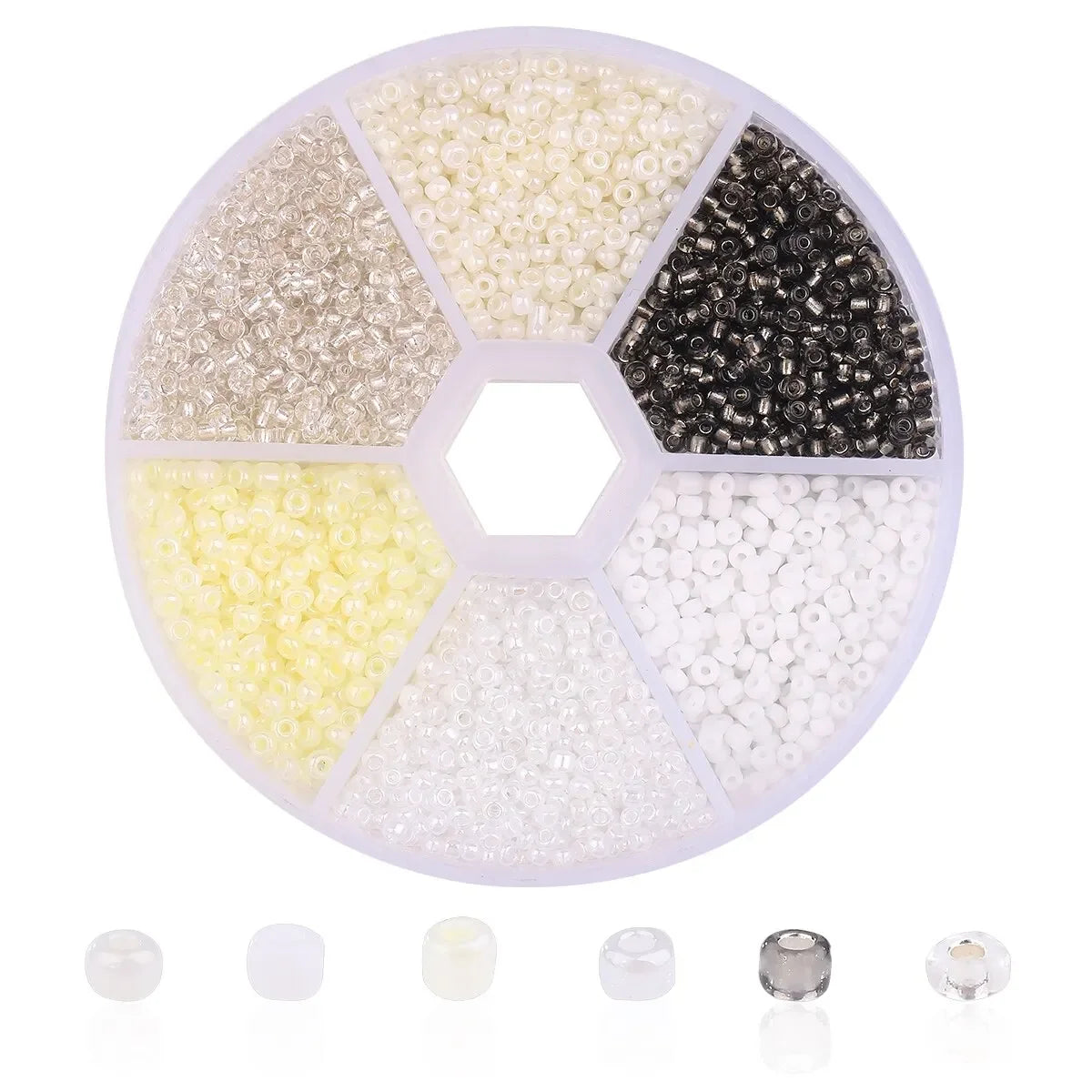 Boîte de perles de riz en verre, blanc, crème et noir