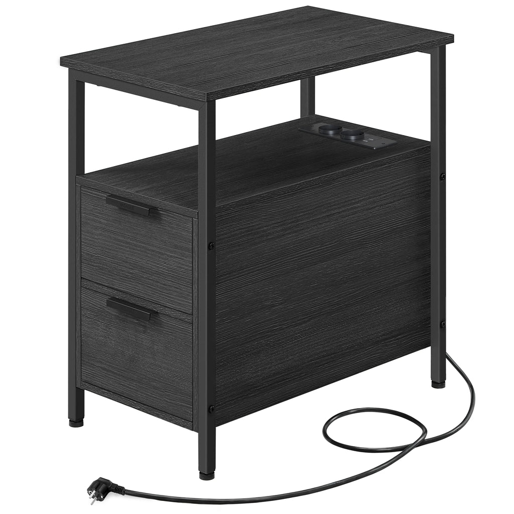 Table de chevet fine avec multiprise et 2 tiroirs