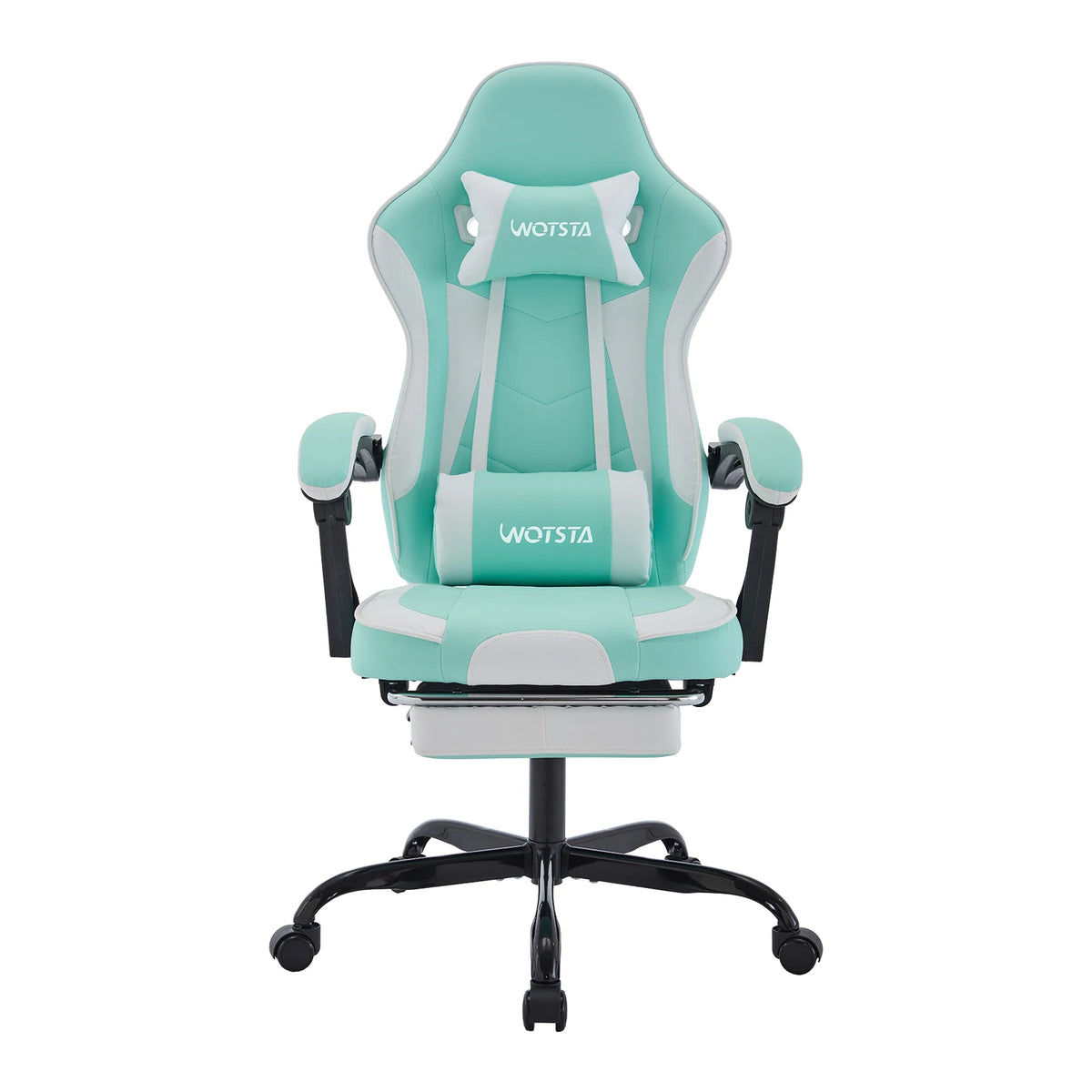 Fauteuil gaming avec repose-pieds et coussins — Vert menthe et blanc