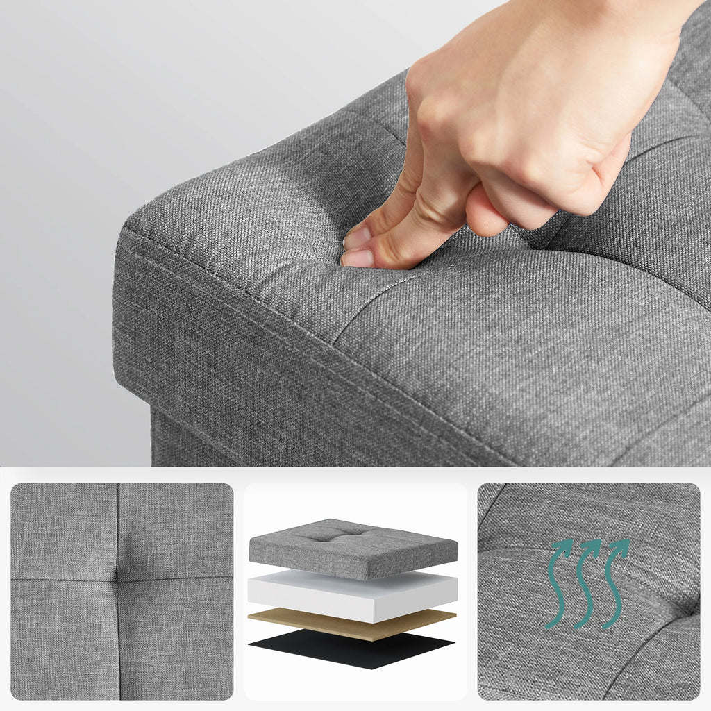 Pouf coffre pliable carré 38 × 38 × 40 cm — couvercle amovible et rembourrage