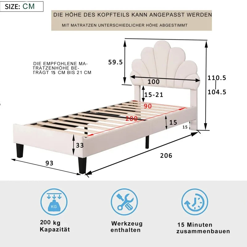 Lit enfant fleur en velours 90 ou 140 × 200 cm