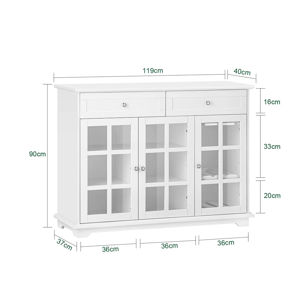 Buffet de cuisine blanc avec porte vitrée de 119 cm, illustration 2