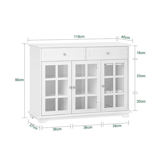 Buffet de cuisine blanc avec porte vitrée de 119 cm, illustration 2