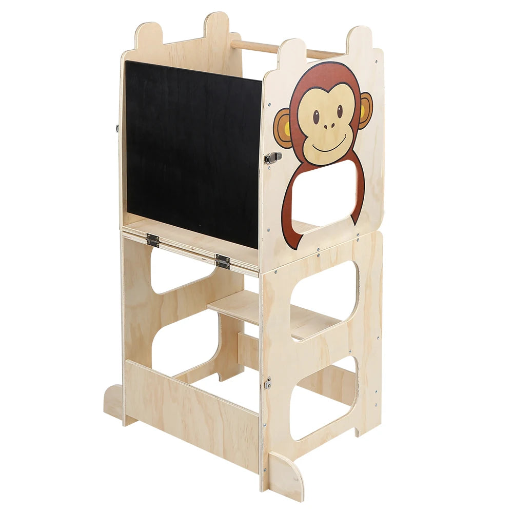Tour d’apprentissage en bois convertible, motifs animaux — Singe