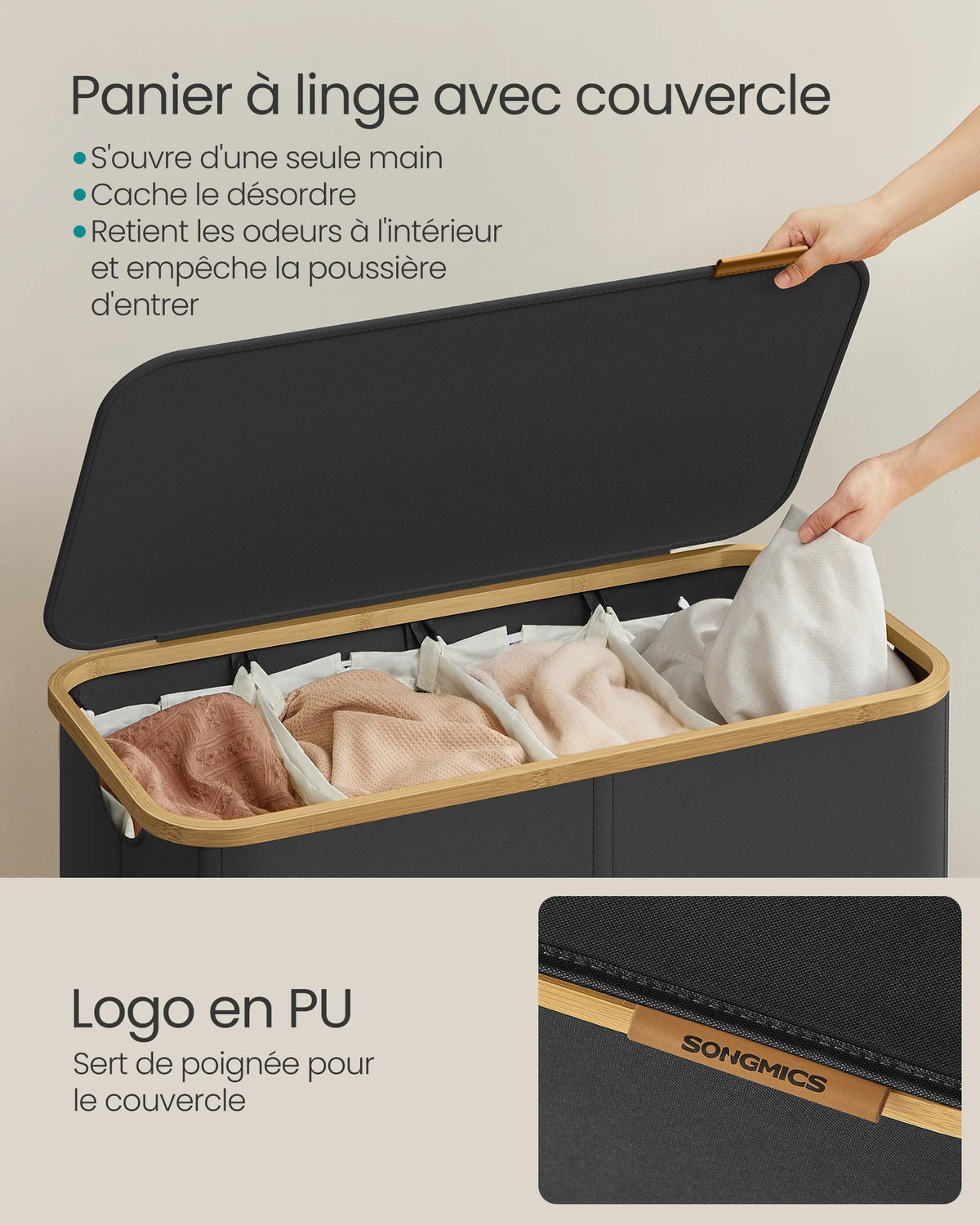 Panier à linge 200 L à quatre compartiments avec couvercle, illustration 3
