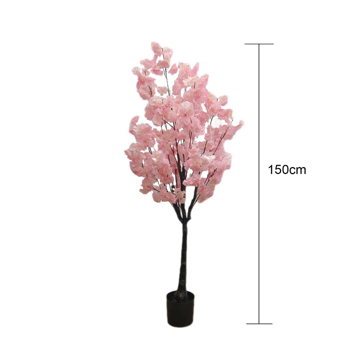 Arbre artificiel de cerisier en pot, fleurs roses, hauteur 150 cm, tronc noir