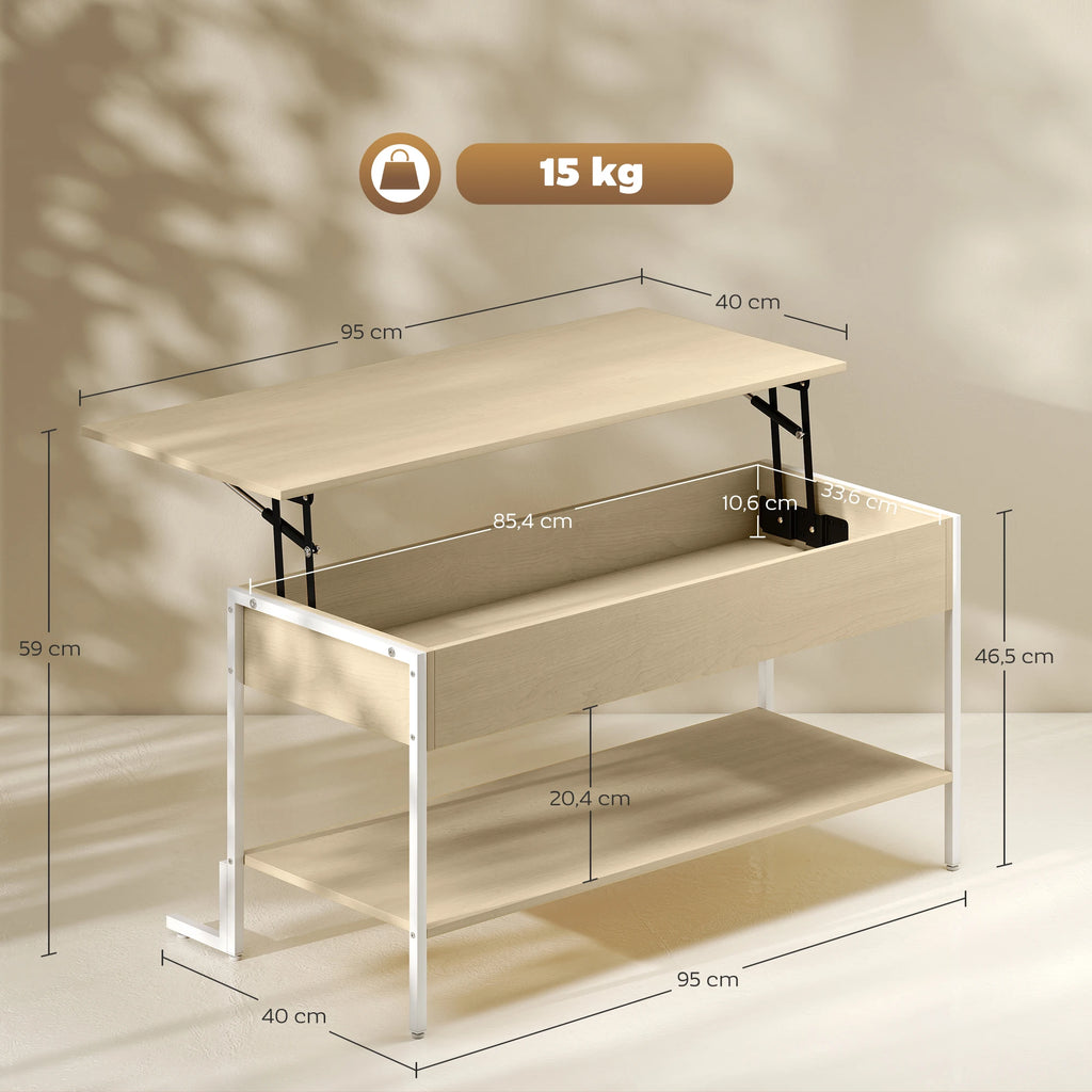 Table basse relevable avec rangement 95 × 40 cm