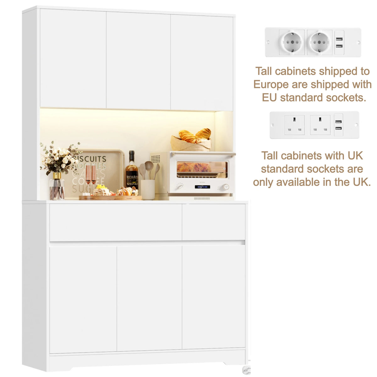 Vaisselier de cuisine avec LED, 6 portes et 2 tiroirs – 180 cm – vue 20